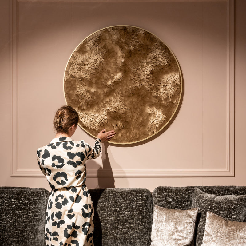 Richmond Wandkunst Bloom gold, Blumenrelief-Wanddeko, 110x110 cm