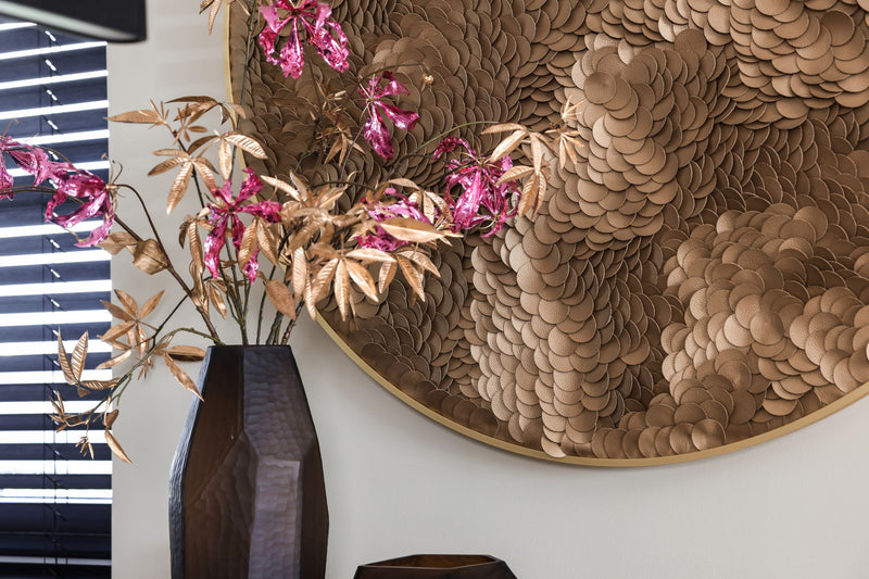 Richmond Wandkunst Bloom gold, Blumenrelief-Wanddeko, 110x110 cm