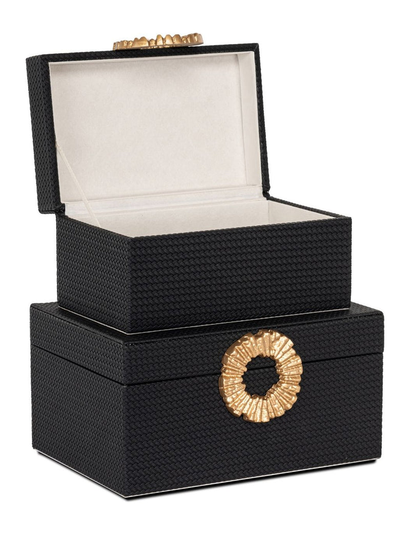 Aufbewahrungsbox Amal black/gold in PU-Leder – Richmond Interiors