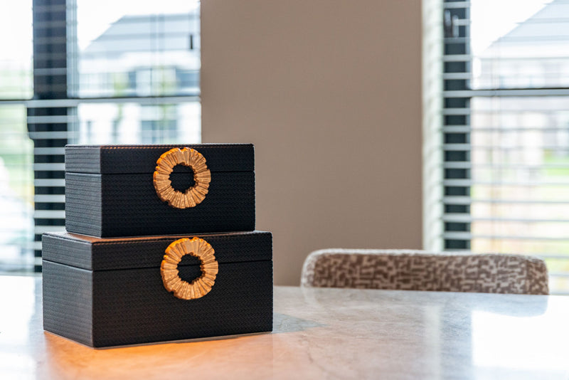 Aufbewahrungsbox Amal black/gold – edle Deko-Box mit PU-Leder-Bezug