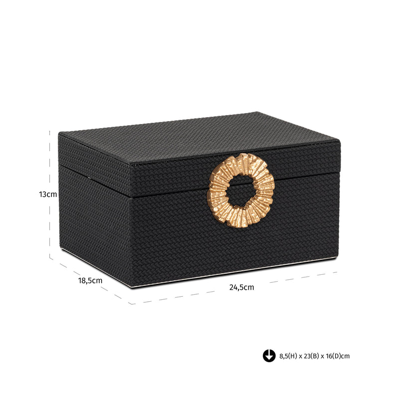 Aufbewahrungsbox Amal black/gold – edle Deko-Box mit PU-Leder-Bezug
