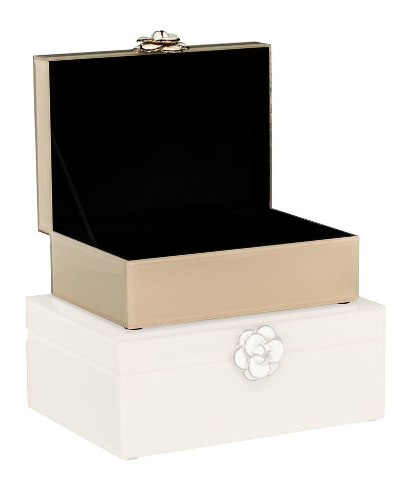 Aufbewahrungsbox Abbey ivory small – dekorative Box aus MDF & Glas