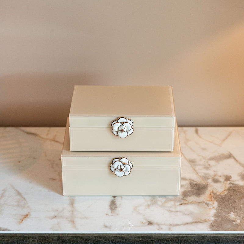Aufbewahrungsbox Abbey ivory small – dekorative Box aus MDF & Glas