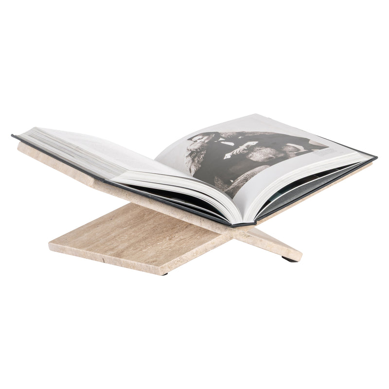 Buchständer Belice aus Travertin, elegante Buchstütze in Beige