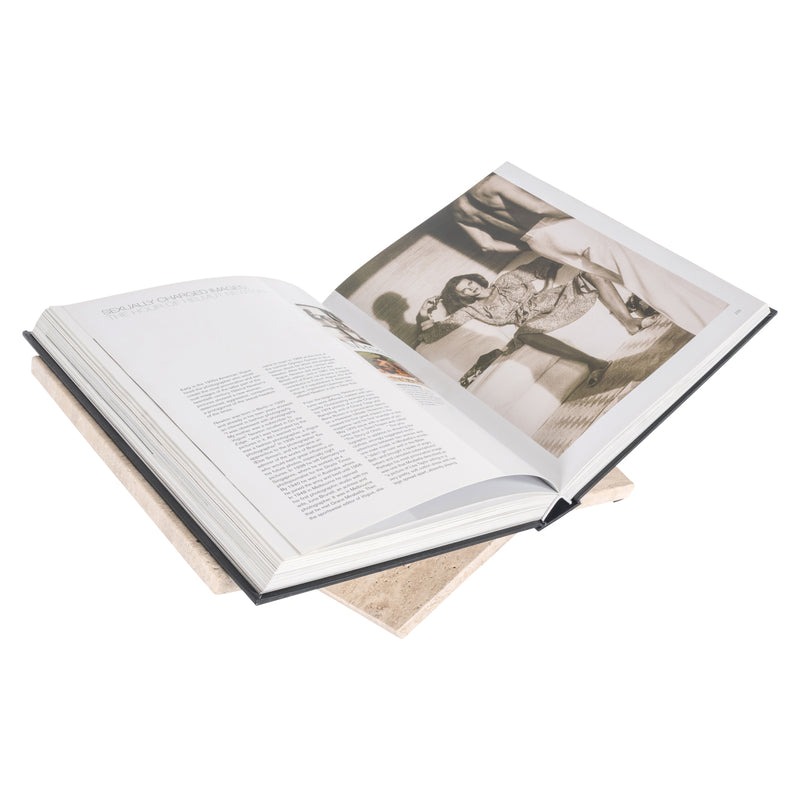 Buchständer Belice aus Travertin, elegante Buchstütze in Beige