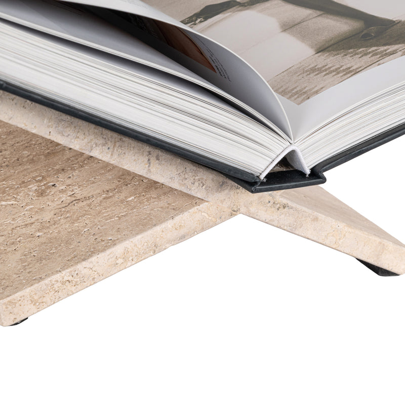 Buchständer Belice aus Travertin, elegante Buchstütze in Beige