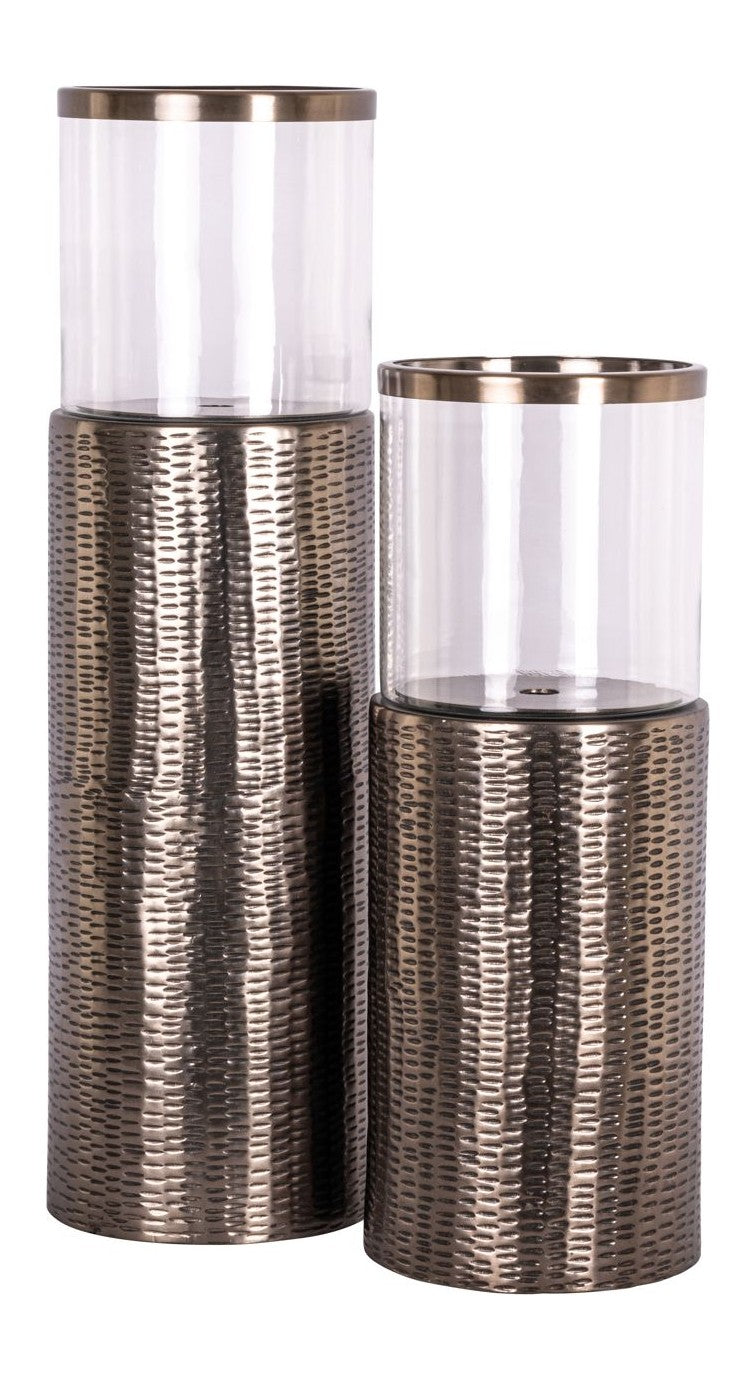 Windlicht Faylen L Bronze - Bodenwindlicht aus Glas & Eisen, 65 cm