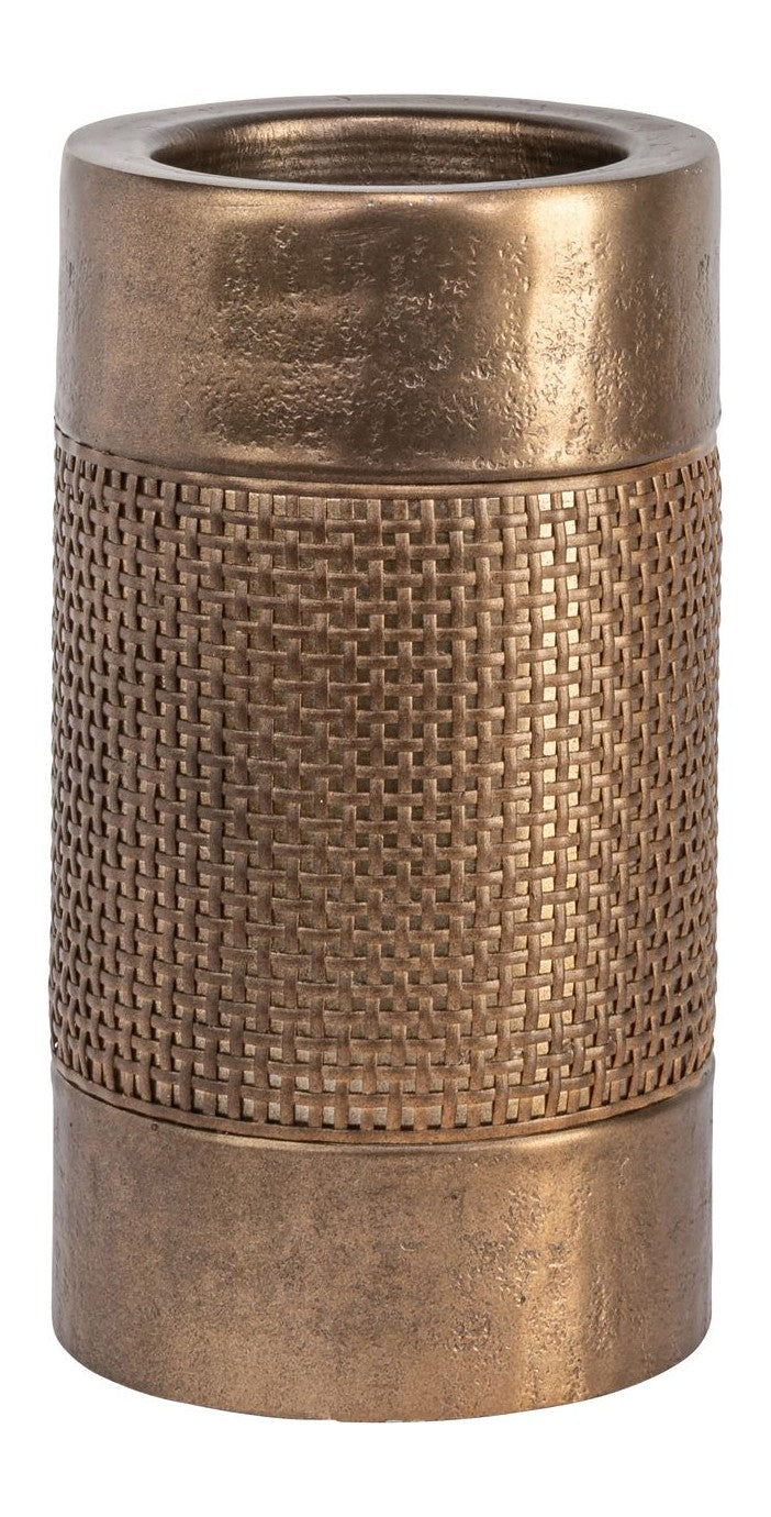 Kerzenhalter Aya brushed gold, Richmond – Aluminium & Rattan, 23 cm
