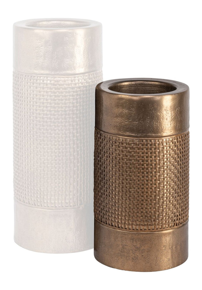 Kerzenhalter Aya brushed gold, Richmond – Aluminium & Rattan, 23 cm