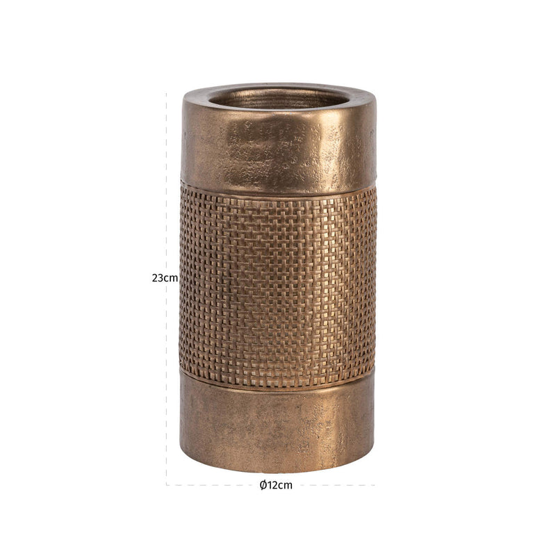 Kerzenhalter Aya brushed gold, Richmond – Aluminium & Rattan, 23 cm
