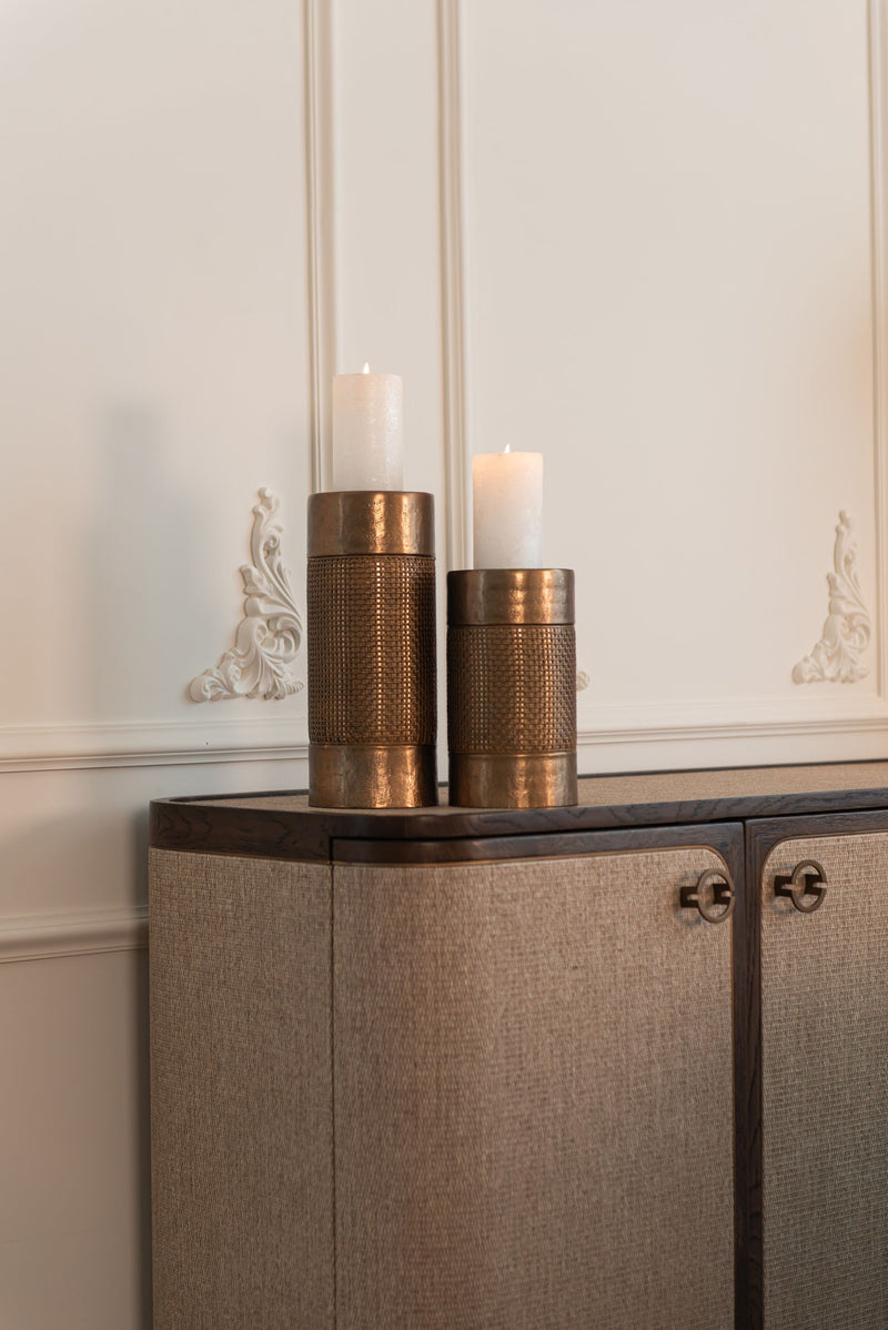 Kerzenhalter Sky brushed gold large - Richmond, Aluminium & Rattan,