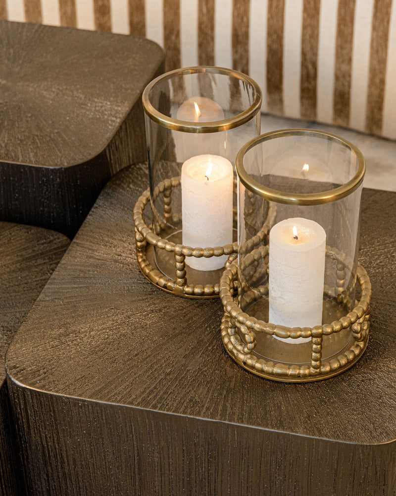 Windlicht Mile brass antique aus Aluminium & Glas, 26 cm hoch