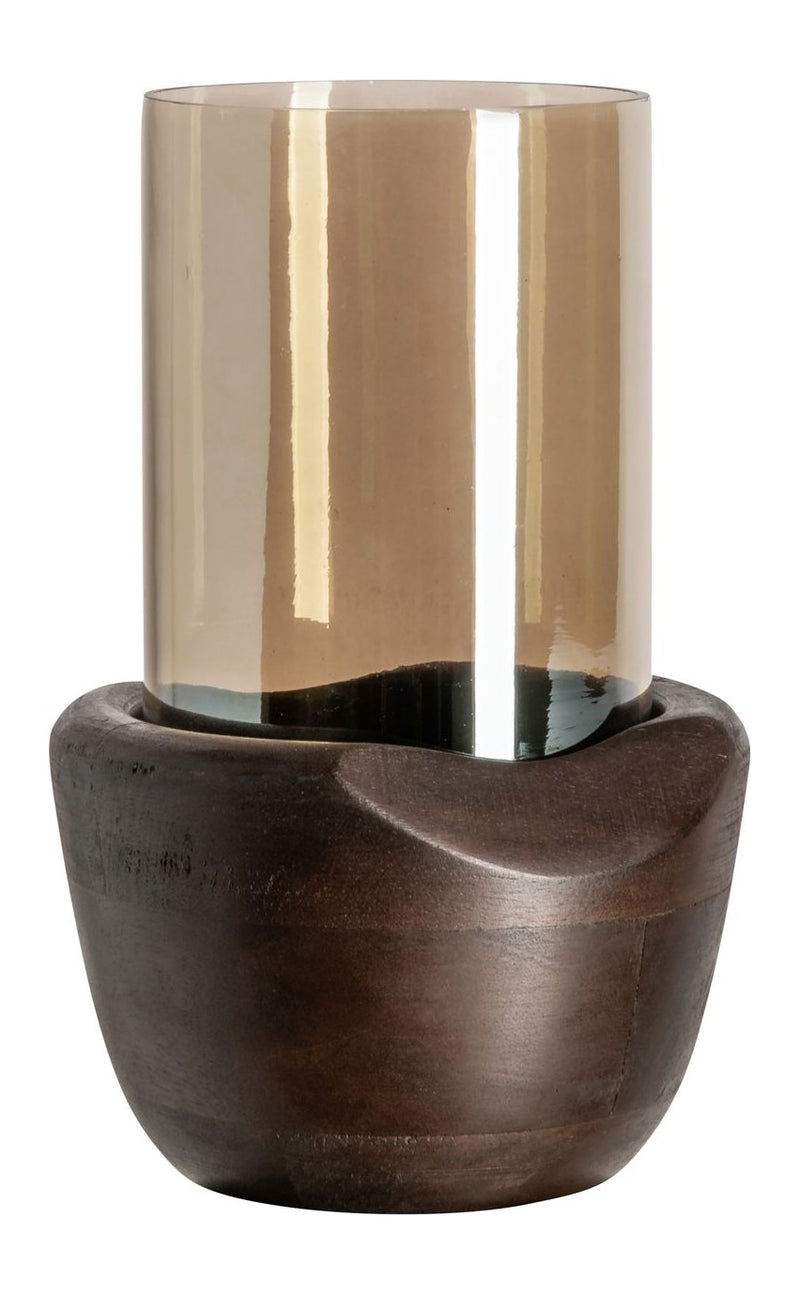 Windlicht Jade Small in Walnut – Eisen, Glas & Mangoholz, 21 cm
