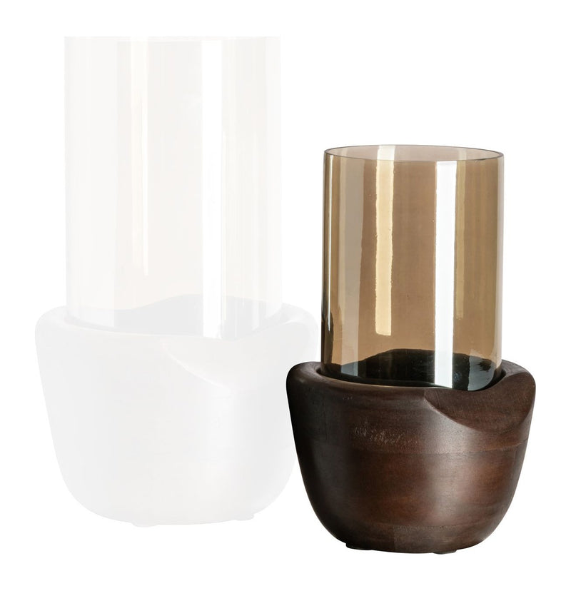 Windlicht Jade Small in Walnut – Eisen, Glas & Mangoholz, 21 cm