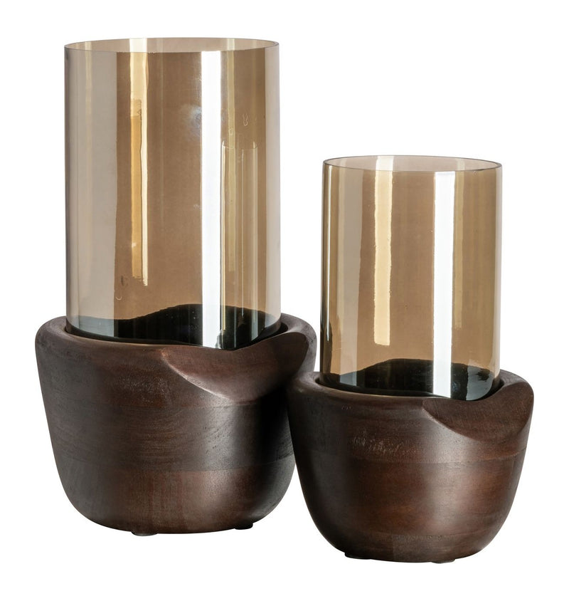 Richmond Windlicht Sloane Walnut aus Eisen, Glas & Mangoholz, 28 cm
