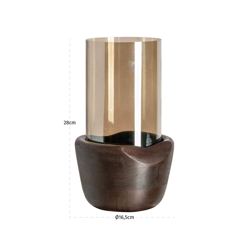 Richmond Windlicht Sloane Walnut aus Eisen, Glas & Mangoholz, 28 cm