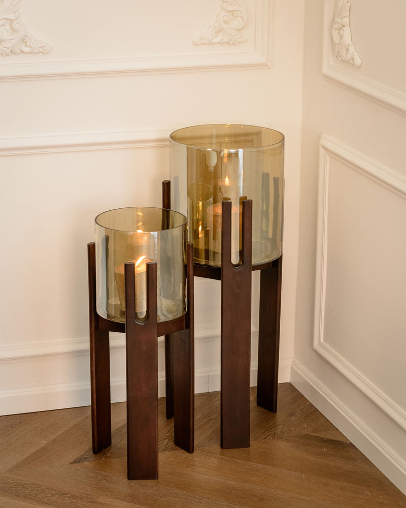 Windlicht Paige Walnut aus Mangoholz & Glas, 63,5 cm hoch, Richmond