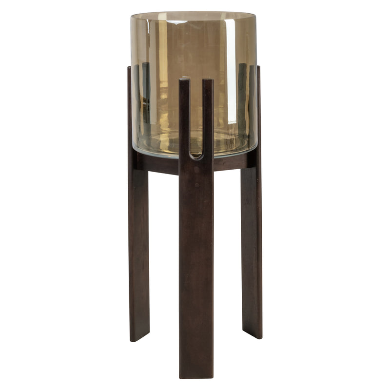 Elegantes Windlicht Reese Walnut Large aus Mangoholz & Glas, 80 cm