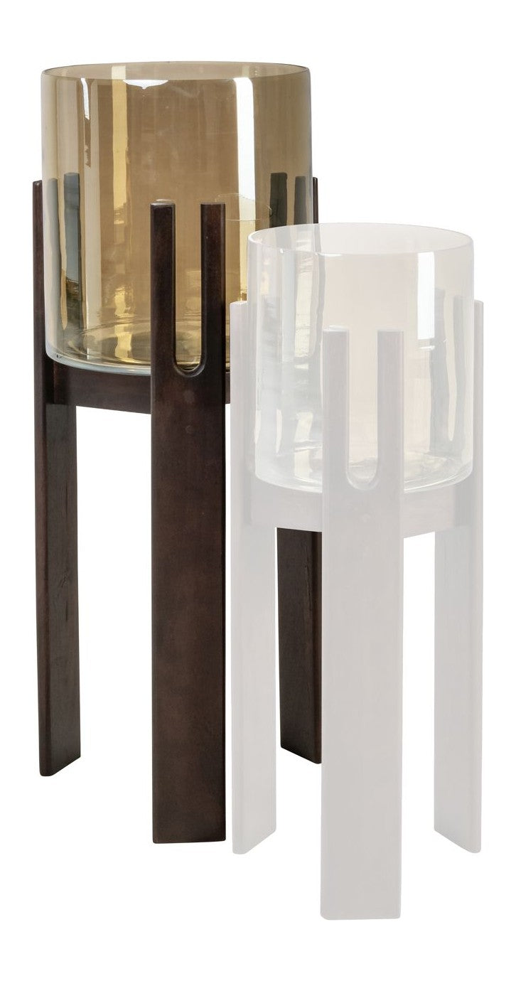 Elegantes Windlicht Reese Walnut Large aus Mangoholz & Glas, 80 cm