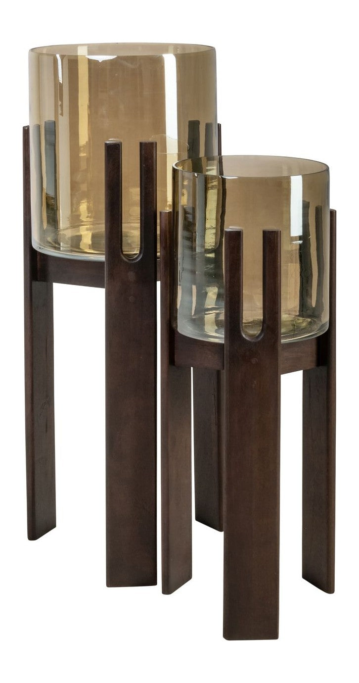 Elegantes Windlicht Reese Walnut Large aus Mangoholz & Glas, 80 cm