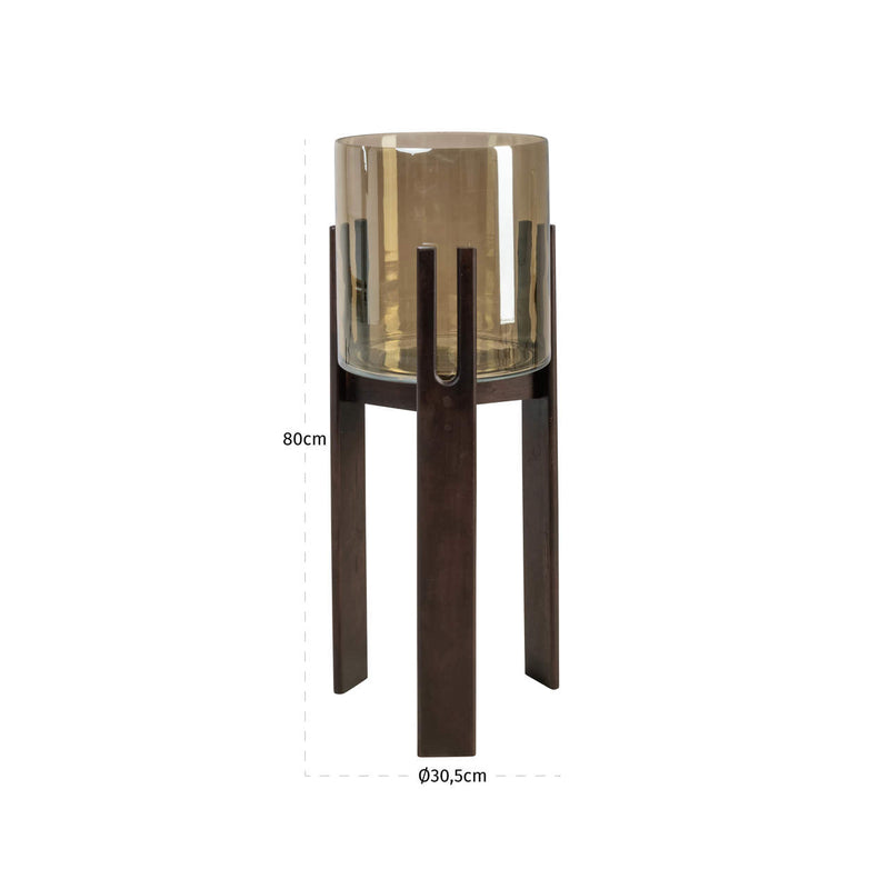 Elegantes Windlicht Reese Walnut Large aus Mangoholz & Glas, 80 cm