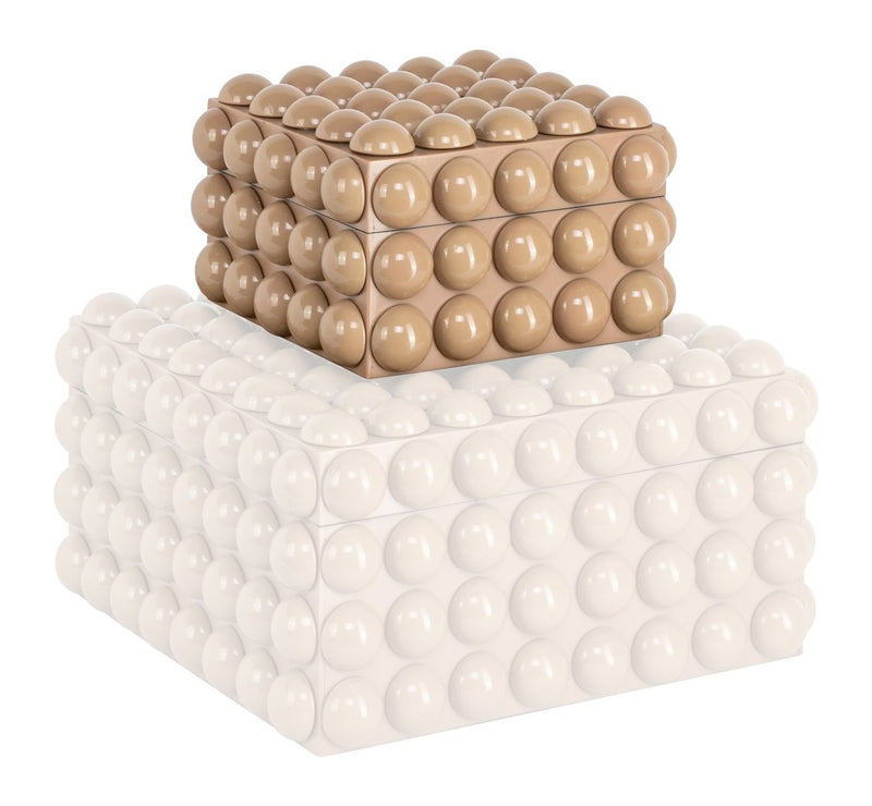 Aufbewahrungsbox Ash beige, kompakte Deko-Box aus Harz und MDF