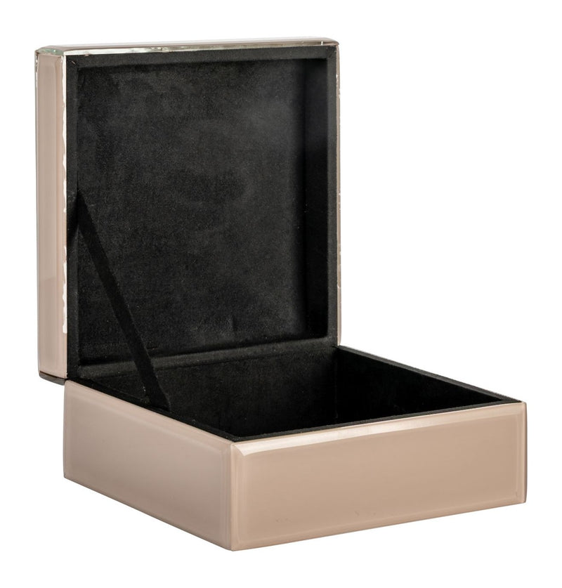Richmond Aufbewahrungsbox Jett beige - MDF, Glas & Wildleder, 16x16x8