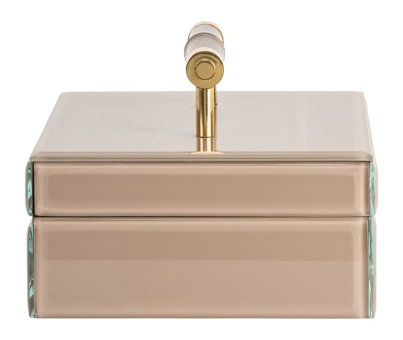 Richmond Aufbewahrungsbox Jett beige - MDF, Glas & Wildleder, 16x16x8