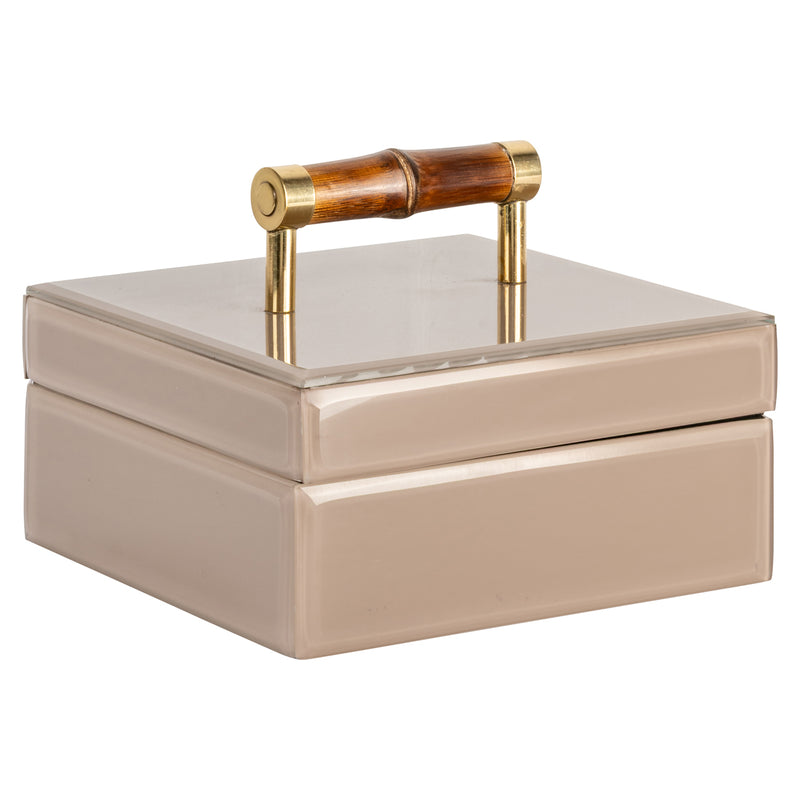 Richmond Aufbewahrungsbox Jett beige - MDF, Glas & Wildleder, 16x16x8