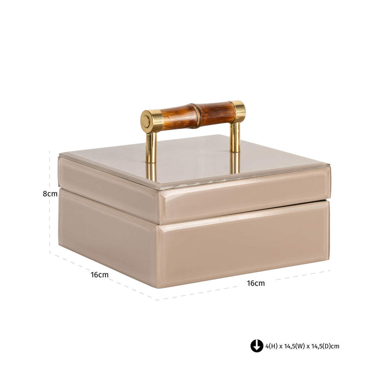 Richmond Aufbewahrungsbox Jett beige - MDF, Glas & Wildleder, 16x16x8