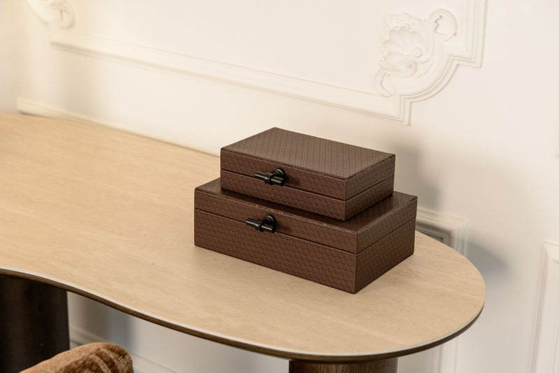 Aufbewahrungsbox Billie in Dark Brown aus PU-Leder, 30x19 cm