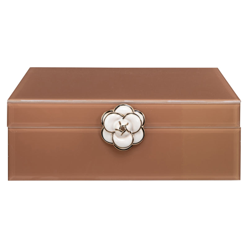 Aufbewahrungsbox Floral Brown - dekorative Deko-Box aus Glas und MDF