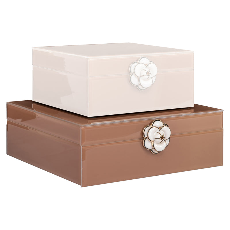 Aufbewahrungsbox Floral Brown - dekorative Deko-Box aus Glas und MDF