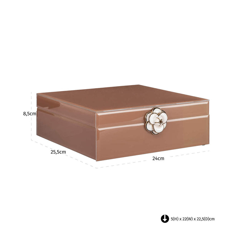 Aufbewahrungsbox Floral Brown - dekorative Deko-Box aus Glas und MDF