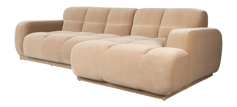 Sofa Hazel mit Chaiselongue rechts, Beige mit Eukalyptusholz-Gestell