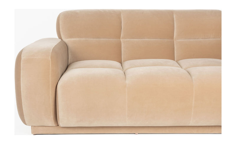 Sofa Hazel mit Chaiselongue rechts, Beige mit Eukalyptusholz-Gestell