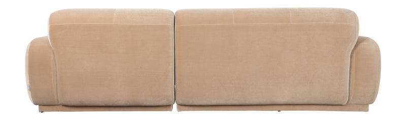 Sofa Hazel mit Chaiselongue rechts, Beige mit Eukalyptusholz-Gestell