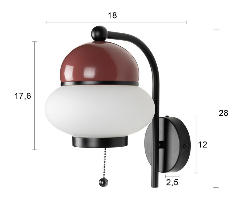 Wandlampe Bumble Rot mit Milchglas-Schirm und E27-Fassung von Zuiver