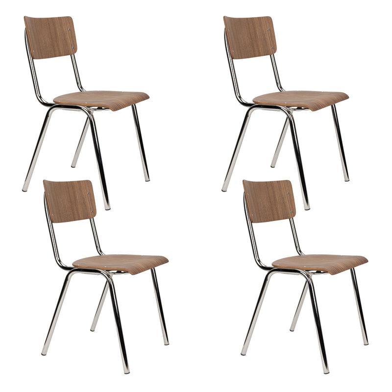 Esszimmerstuhl Back to School im 4er-Set, Walnut/Chrome von Zuiver