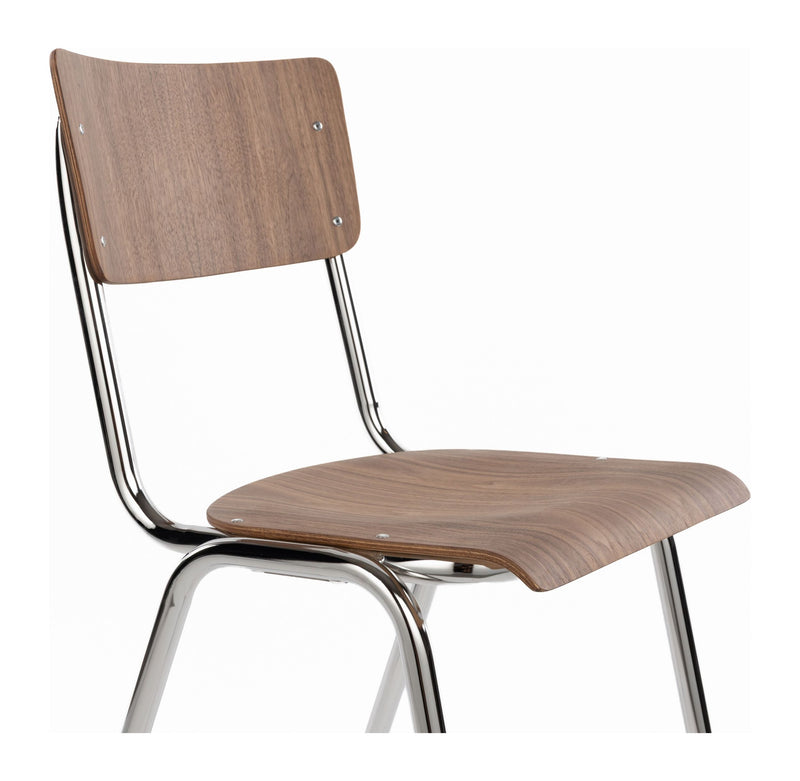 Esszimmerstuhl Back to School im 4er-Set, Walnut/Chrome von Zuiver