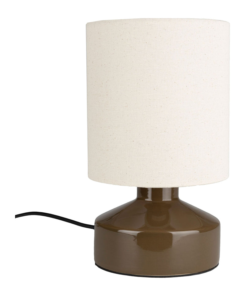 Tischlampe Nook Taupe von Zuiver mit Keramikfuß und Leinenschirm