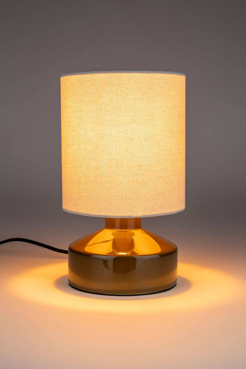 Tischlampe Nook Taupe von Zuiver mit Keramikfuß und Leinenschirm