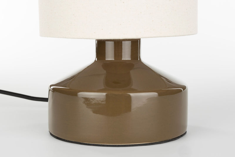 Tischlampe Nook Taupe von Zuiver mit Keramikfuß und Leinenschirm