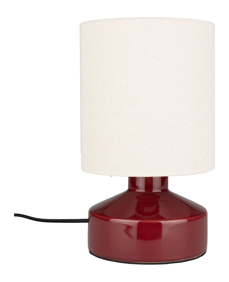 Tischlampe Nook von Zuiver, Rot mit Keramikfuß und Leinenschirm