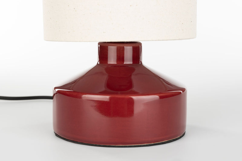 Tischlampe Nook von Zuiver, Rot mit Keramikfuß und Leinenschirm