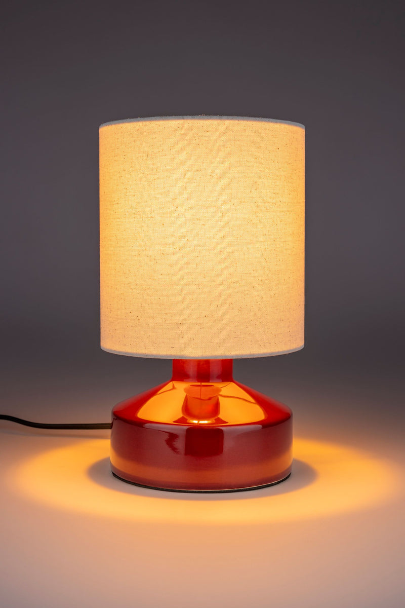 Tischlampe Nook von Zuiver, Rot mit Keramikfuß und Leinenschirm