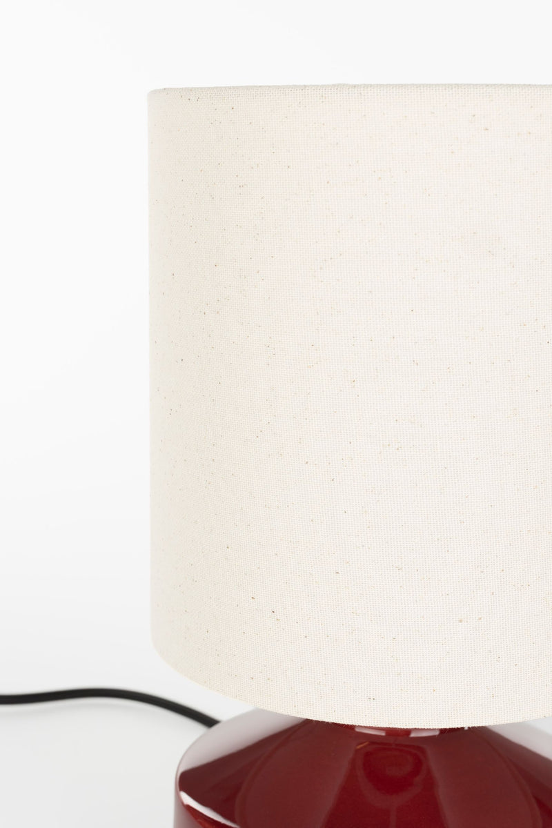 Tischlampe Nook von Zuiver, Rot mit Keramikfuß und Leinenschirm