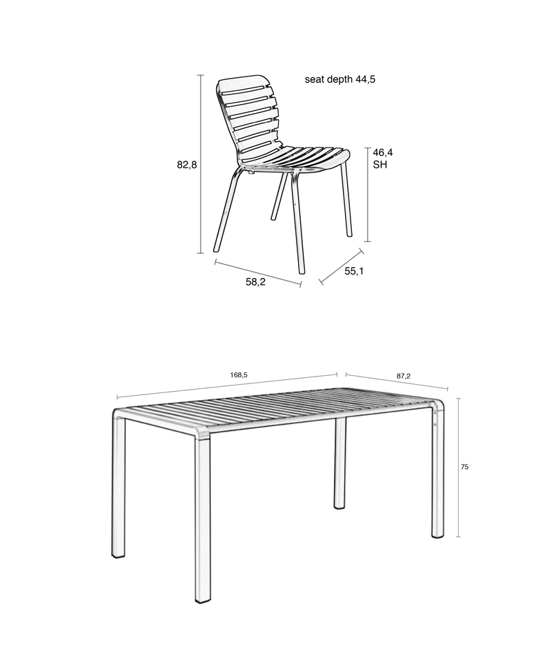 Gartenmöbel-Set Vondel: Tisch mit 4 Stühlen aus Aluminium in Rot