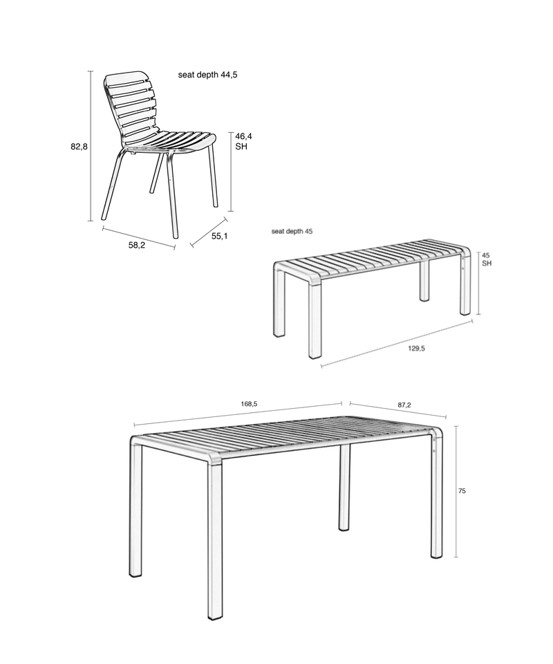 Gartenmöbel-Set Vondel: Tisch, 2 Stühle & Bank in Rot aus Aluminium