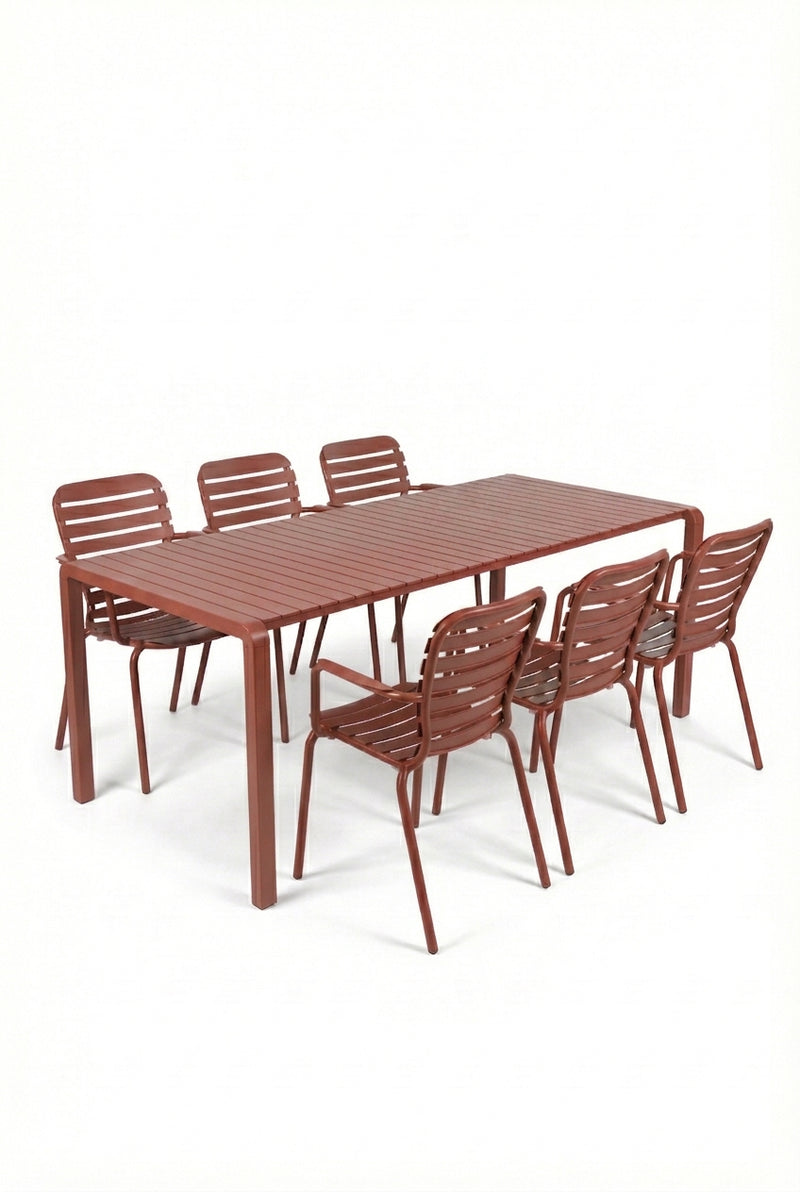 Esstisch Vondel 214 cm Gartenmöbel-Set mit 6 Armlehnstühlen in Rot